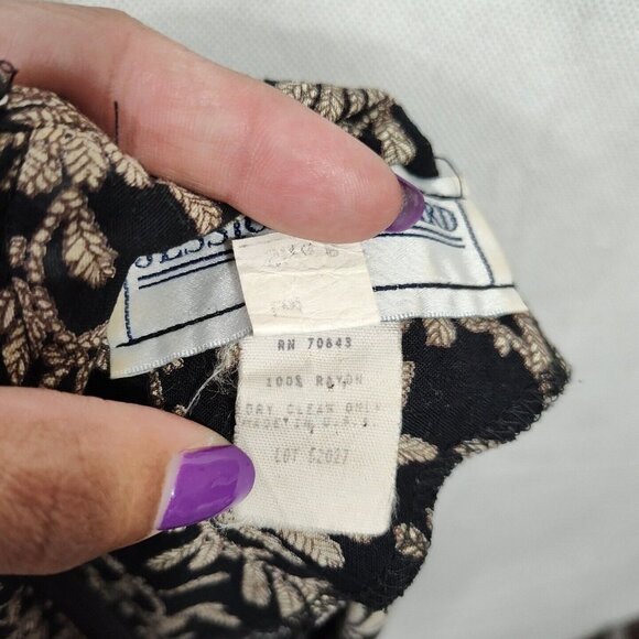 Vintage Jessica Howard Black Brown Floral Midi Dress Women Size 8 Shoulder Pads - Picture 10 of 11